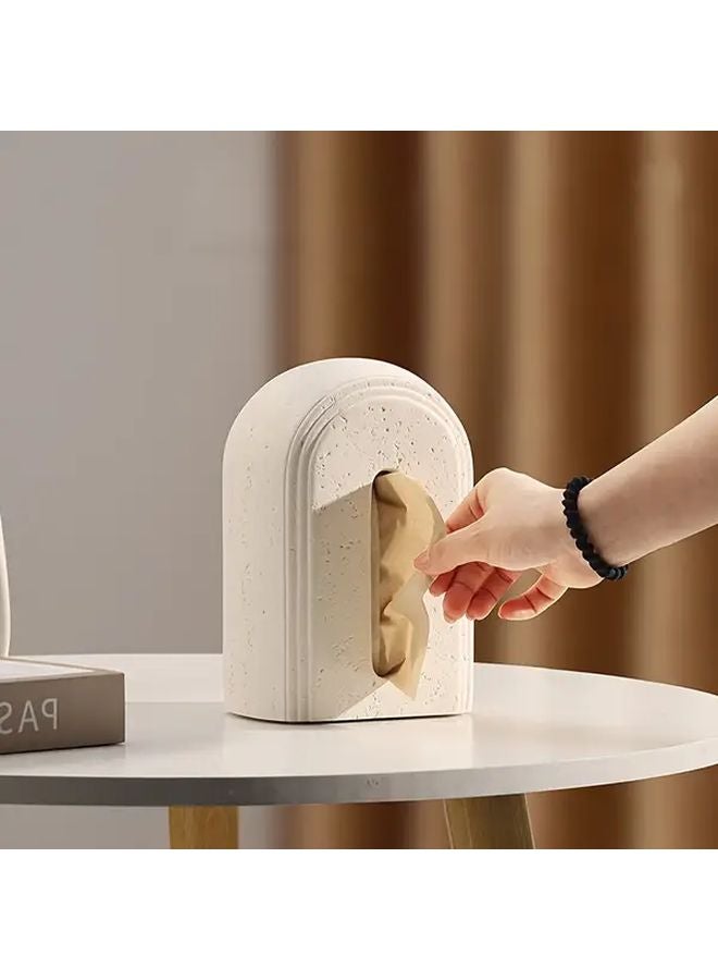 غطاء صندوق المناديل من الراتنج الأبيض بتصميم سميك وملمس لديكور الحمام والمنزل - Image 5